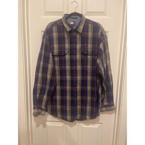 Tommy Hilfiger Button-Up Shirt Men's Size L Multicolor Plaid 100%Cotton Y2K